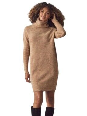 Rachel Zoe Camel Turtleneck Knee Length Sweater Dress